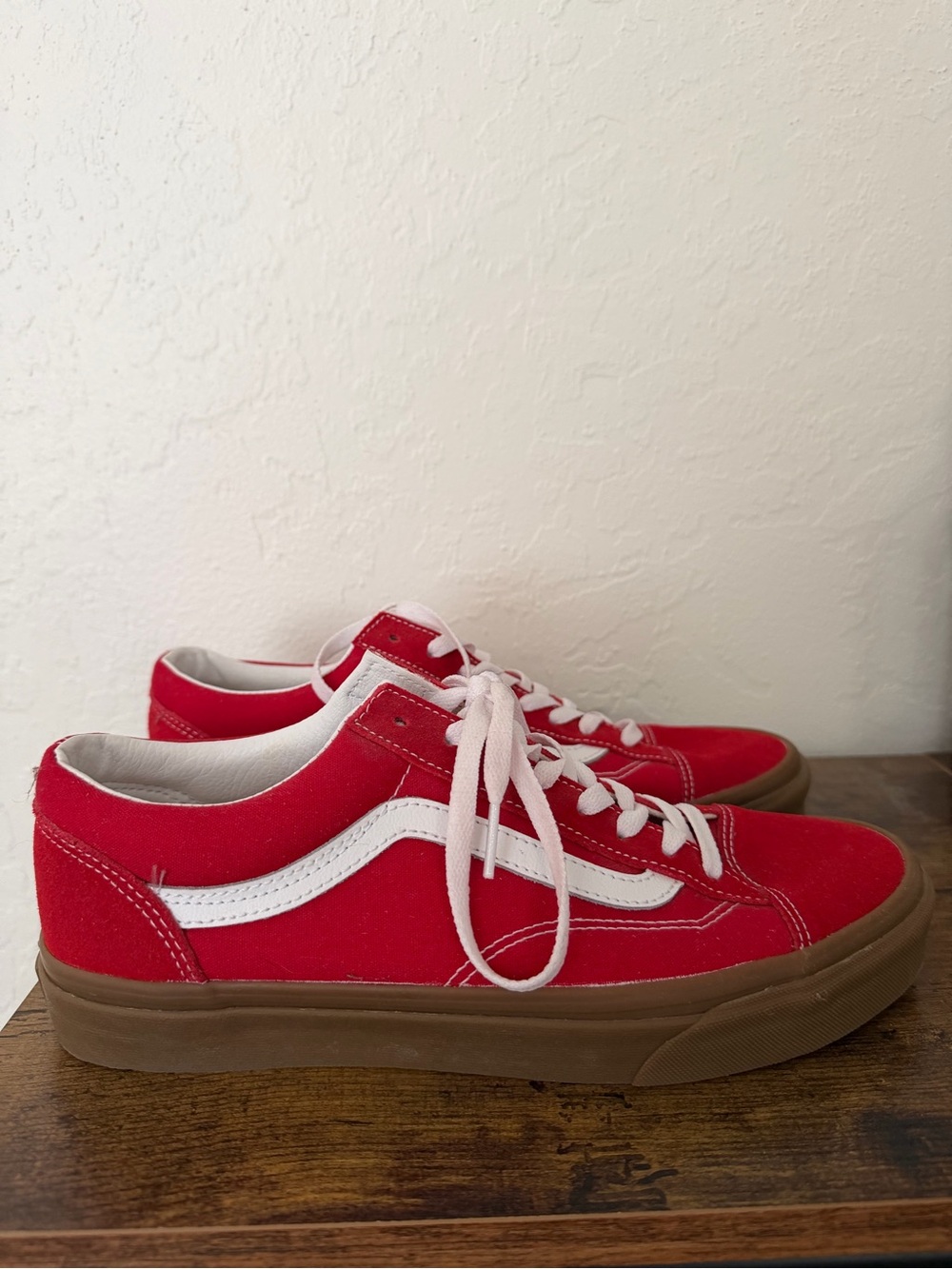 Vans Red and White Low-Top Skate Shoes